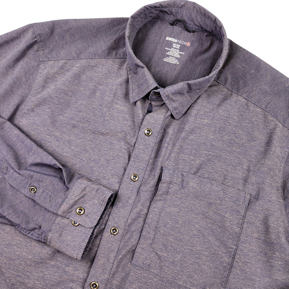 Swiss Tech Button Down Shirt Mens 2XL Charcoal LS Outdoor Hiking Performance